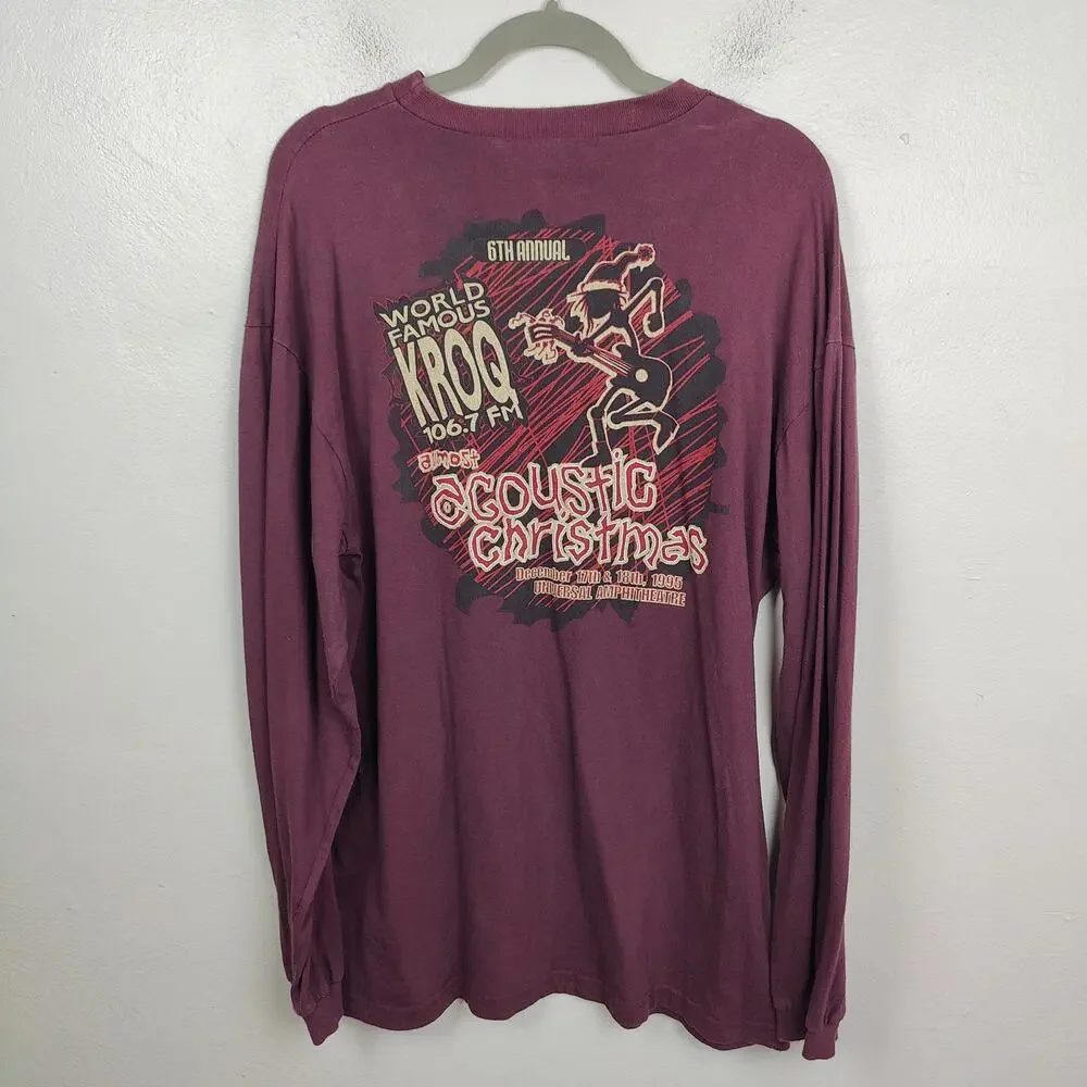 Vintage 1995 KROQ Almost Acoustic Christmas T-Shirt Men Large Burgundy Radiohead